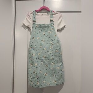 Floral Kids Overall Dress - Mint Green